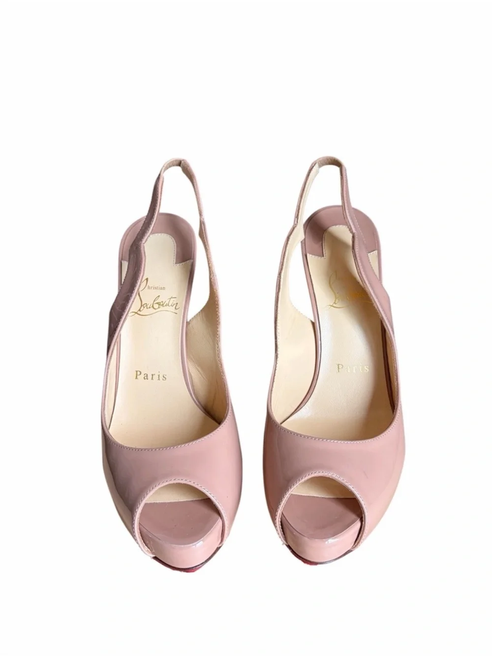 Christian Louboutin Hot chick sling Alta Nude Patent Peep-Toe Slingback Heels